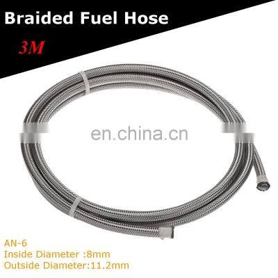 1-3m Universal Oil Line Hose Stainless Steel Braided PTFE Brake Fuel Hose Pipe Oil Cooler Tubing Silver black for Fuel Supply