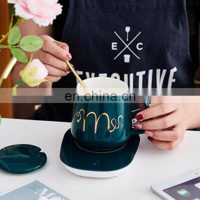 220V Custom Logo Emerald Reusable Luxury Ceramic Coffee Cups Mugs Manufacturer Gift Box Set With Water Heater
