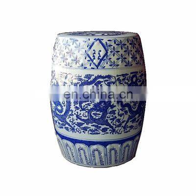 Hot sale hand painted blue and white dragon pattern garden drum ceramic porcelain stool