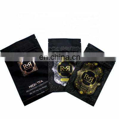 High quality UV spot childproof bags matte back shining gold silver copper resealable tea bag