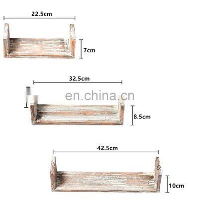 Set of 3 Wooden Wall Mounted Rustic U Shape Floating Shelf photo-2