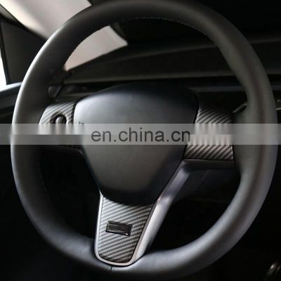 Carbon Fiber Steering Wheel Cover For Tesla Model Y Accessories Interior Decoration Protector Patch Three Car Stickers