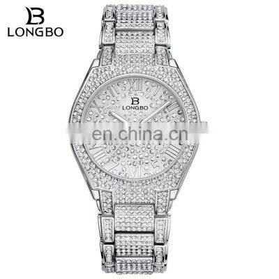 LONGBO 80667 Latest Full Diamond Stainless Steel Bracelet Strap Ladies Watches Analog Quartz Women Watch