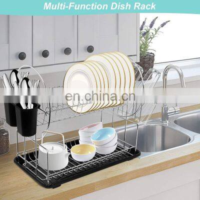 Dish Drying Rack Compact Dish Rack and Drain Board Set With Removable Utensil Holder&6 Cup Hangers for Kitchen