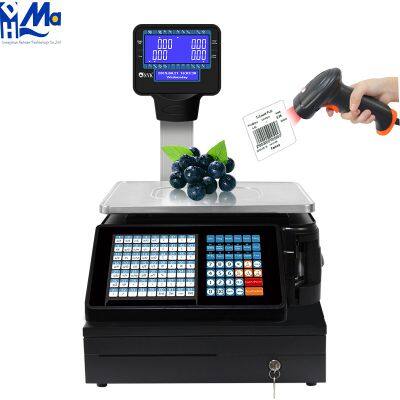 Supermarket All-in-One POS Weighing Electronic Scale With Printer