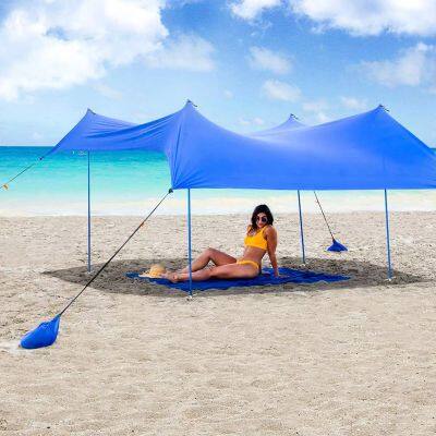 Portable Large UPF50 UV, Protection 4 Aluminum Poles Lycra Nylon Family Sun Shelter Canopy Tent Beach Shade With Sandbag Anchors photo-4