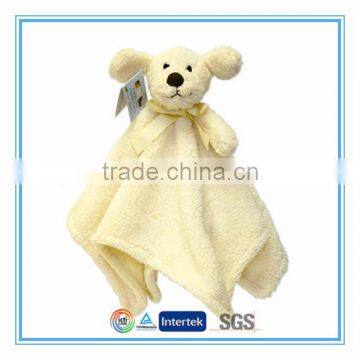 Custom cute plush yellow dog baby doudou comfort blanket toy