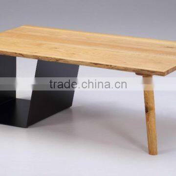 Classic Fashion Design I Shaped Coffee Table Made From Solid Ash Wood With Matte Black Iron Base