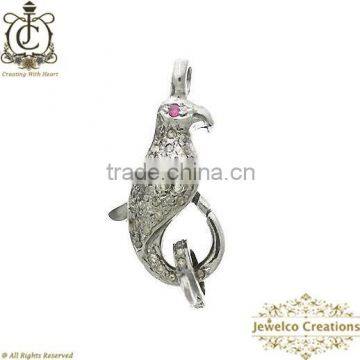 Natural Diamond Bird Clasp Lock Finding Jewelry, 925 Silver Clasp Hook Finding, Diamond Silver Jewelry Component Wholesaler