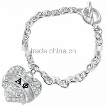 Genuine Austrian Clear Crystal "Alpha Phi" Greek Sorority Heart Charm Chain Link Bracelet photo-2