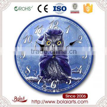 Fashion blue covers owl series shows Decorated vintage wall clock for living room