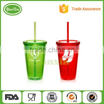 16oz BPA free FDA ,LFGB approved Double Wall Promotion Acrylic Tumbler with Lid and Straw