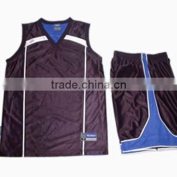 100% Polyester Basketball Uniform, Shirt, Shorts in Black/Royal with White Piping