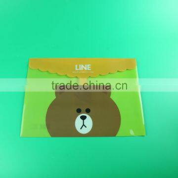 cute cartoon bear plastic file folder with magic tape, magic button a3 a4 plastic envelope, plastic pp file bag for office