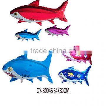 2016 Wholesale Blue Shark shaped foil balloon Animal shaped cartoon character helium balloon decoration