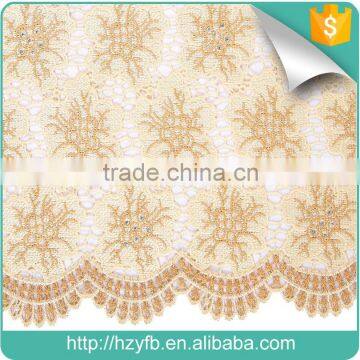High Quality African Guipure Lace Fabric Hot Selling Gold Lace Fabric With Stones Lace Cord for Wedding Dress