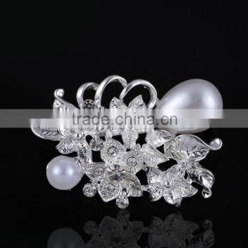 Flower Crystal Brooch With Pearls,Leaf Rhinestone Pearl Brooch Pin,Brooch For Wedding