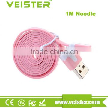 flat noodle design micro usb cable for Blackberry, 1m/2m/3m available