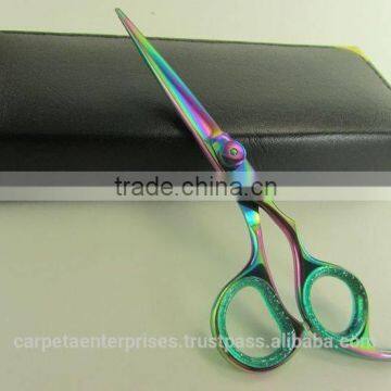 Barber scissor with razor edge. Multicolor Coating