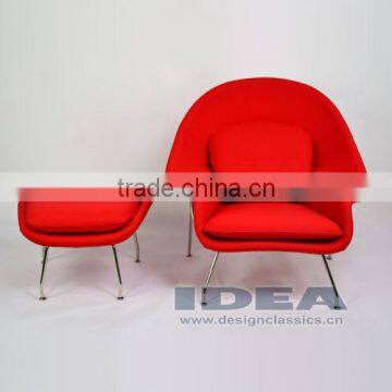 Replica Eero Saarinen Womb Chair and Ottoman - Red Wool Fabric photo-2