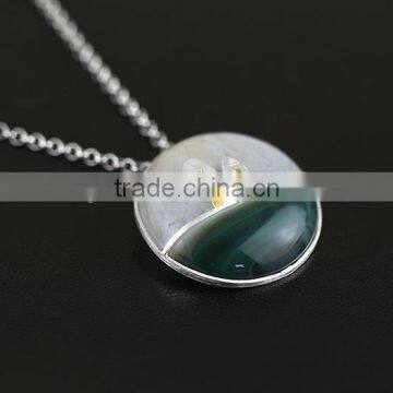 2016 China Style Plants On The River Side 925 Sterling Silver Agate Necklace Pendant for Women Fashion Necklace Jewelry photo-2