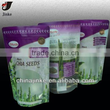 Resealable agricultural seed packaging bags with clear window