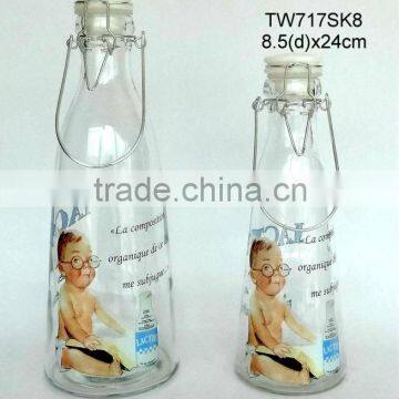 TW717K8 glass milk bottle with printig with metal clip