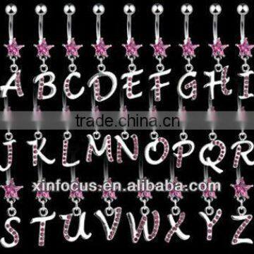 Initial Pink Gem Belly Ring Navel Letter &Body Jewelry Shop Wholesale Jewelry