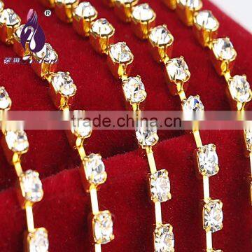 ss20(4.6-4.8mm) gold Single row Rhinestone cup chain for Decorate Fiber Clothes Shoes Bags