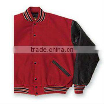 Red Wool Jacket with black leather seleves