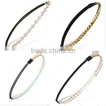 Promotional Women's Adjustable crystal hair accessory flower hairband,elastic hair band