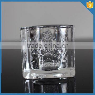 Crystal Candle Stand Glass Cube Pillar Holder With Christmas Tree Pattern photo-2