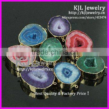 KJL-A0256 mix color big size geode quartz stone connector accessories,druzy agate colorful semi-precious pendant