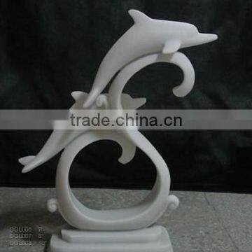 White Marble 2 Dolphin on Jamp Figurines