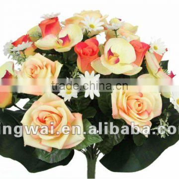 43cm Artificial Rose Rose Bud Orchid Daisy Mixed Bush x 30 w/4 Large Leaves