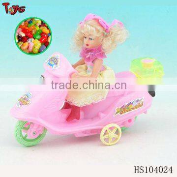 pull line girl motorcycle plastic toys with candy