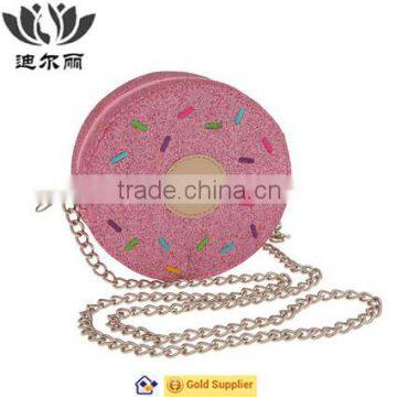 Round Glitter PU shoulder bag with embroidery and chain strap