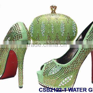 CSB2122 royal blue /yellow/pink /green high heel famous for Italy shoes matching bags with stones and crystal for party