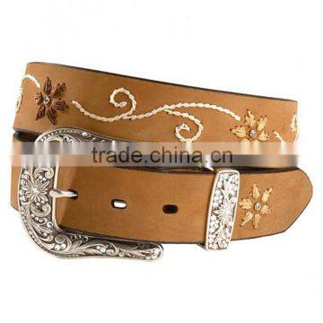 Western Belts brown leather belt with feminine floral stitched belts