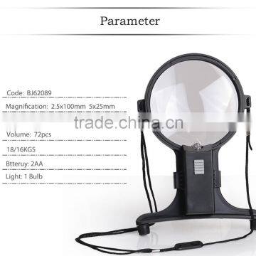 BJ 62089 LED Hands-Free 2.5x Magnifier magnifying glass with 5x Spot Lens & Neck Cord MG-11087