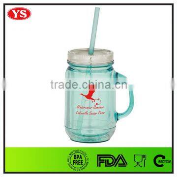 20oz customized double wall plastic mason jars with handle wholesale