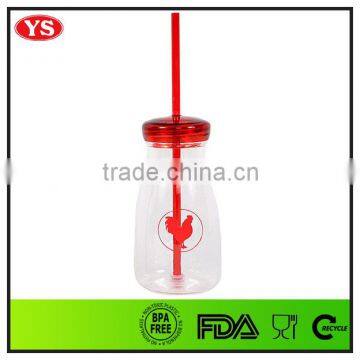 12oz Bpa Free Plastic Drinking Juice Bottle With Straw