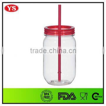 FDA Certification 720 ml Customized single wall plastic jar with straw and lid