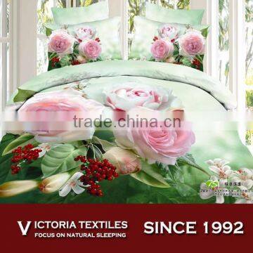 pink rose natural cotton reactive printed bedding sheets sets 3D