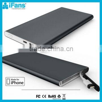 6000mAh Power Bank Aluminium MFI Certificated Built in Original Connector
