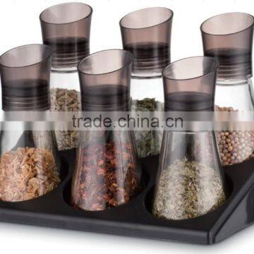 SINOGLASS 6 jars 95ml bugle shape cap glass spice jar rack set