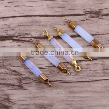 Natural Opal Stone Connector Druzy Beads, Gold Plated Hexagon Thin Gem stone Beads For Jewelry Making