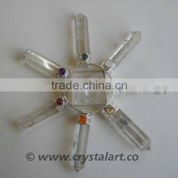 CRYSTAL QUARTZ PYRAMID WITH CRYSTAL QUARTZ 7 POINT CHAKRA ENERGY GENERATOR TOOLS