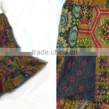 VTG RETRO INDIE HIPPIE BOHO POLKA DOT FLORAL PAISLEY Batik Cotton PATCHWORK STYLE Oriental Fisherman Maxi Cocktail LONG SKIRT photo-2