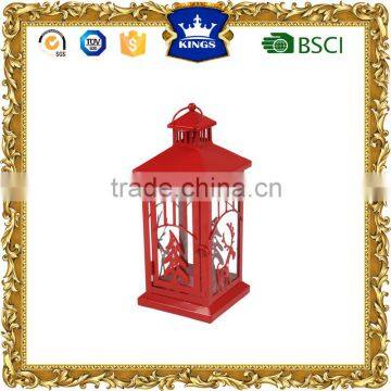 Deer and tree design red Christmas metal candle lantern